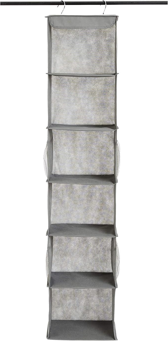 Amazon Basics 6-Tier Hanging Closet Shelf Organizer with Pockets, Clothes Storage for Sweaters and Clothing,8" Dx12 W x 9" L x 8.5" H, Grey (Pack of 10) - Image 3