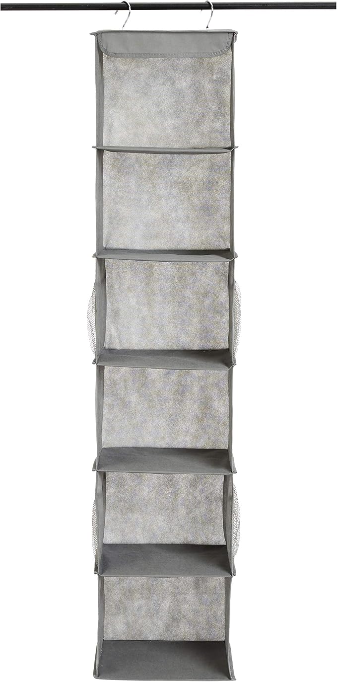 Amazon Basics 6-Tier Hanging Closet Shelf Organizer with Pockets, Clothes Storage for Sweaters and Clothing, 12" W x 9" L x 8.5" H, Grey | Organizer - Image 3