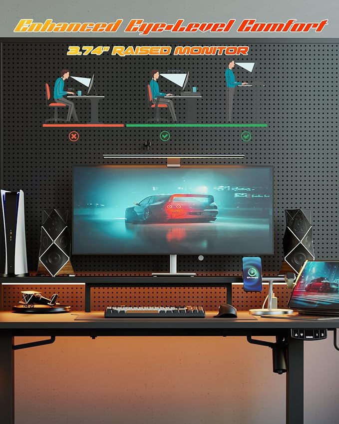 Agilestic 48 * 24 Inch Electric Standing Desk with Shelf & Led, Black | Electric Height Adjustable, Outlets&Led, Monitor Stand, Sturdy Steel Frame, Memory Presets, Hooks, 154 lbs, Splice Board - Image 8