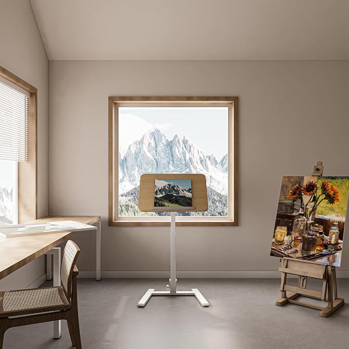 25" Mobile Folding Desk: Pneumatic Sit-Stand, No Assembly | 29-42" Height Adjustable Rolling Laptop Desk, Hidden Wheels, 0-90° Tilt Top. Ideal for Home Office, Craft & Study. - Image 2