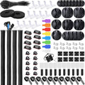 Cable Management Kit - 4 Cable Sleeve, 57 Self Adhesive Cable Clips, 12 Hanging Strips, 12 Cable Organizer Straps and 100 Fastening Cable Ties for TV Computer Under Desk (Black and White) by Unknown