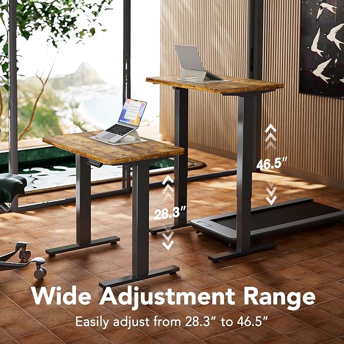 HUANUO 71x30 Inch Electric Standing Desk, Height Adjustable, Rustic Brown | 176 Lbs Capacity, Smooth Home Office Desk, 4 Memory Presets & Headphone Hooks, 28.3–46.5 Inch Height Range, Easy to assemble - Image 5