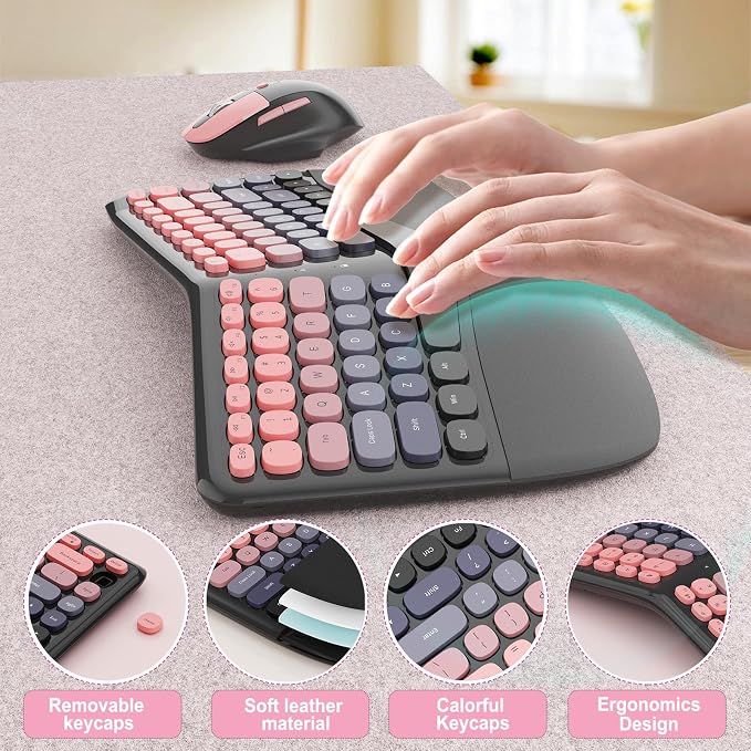 Ergonomic Wireless Keyboard Mouse, Mechanical Gaming Set with Wrist Rest | Compatible With All windows and Type C Computer,With OTG & Long Clean Bruch,Ideal for PC, Home, Office and College - Image 7