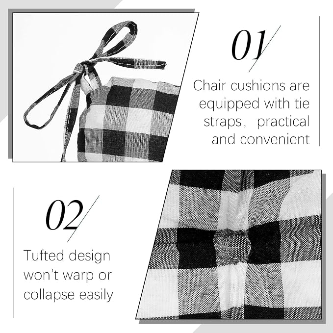Geetery 8 Pack Chair Cushions, 16" x 15",Black and White,Plaid - Image 3