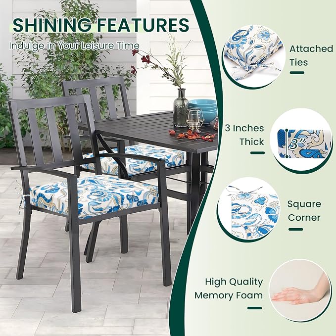 HARBOREST Outdoor Chair Cushions Set of 4, Water Resistant Patio Chair Cushions with Ties, Square Corner Outdoor Seat Cushions for Patio Furniture, 18.5"x16"x3", Blue Butterfly - Image 3