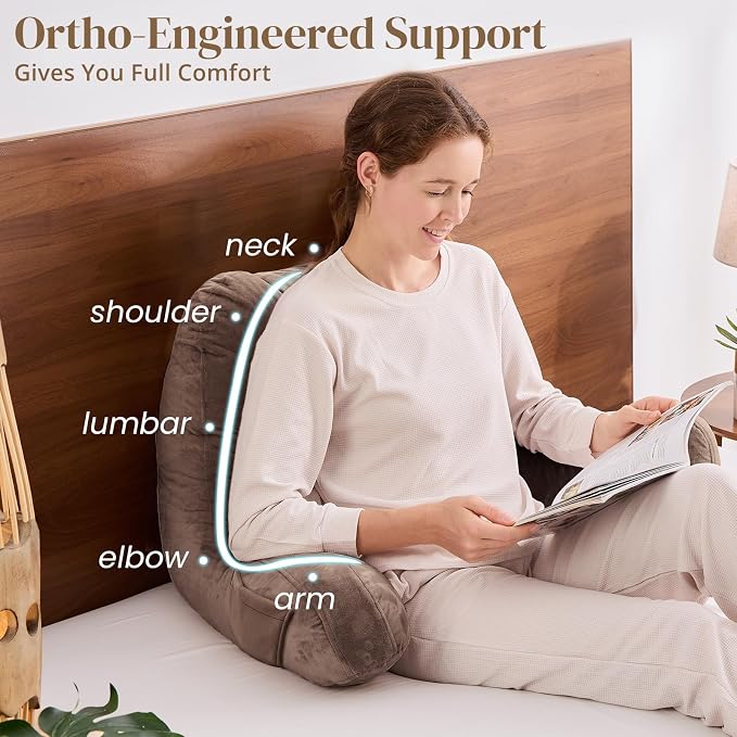 Sasttie Reading Pillow for Bed, Back Pillow for Sitting Up, Light Brown | 21" Backrest Support Cushion for Couch, Sofa, and Floor, Dorm Essentials, OEKO-TEX, Adjustable Down Alternative Fill - Image 4