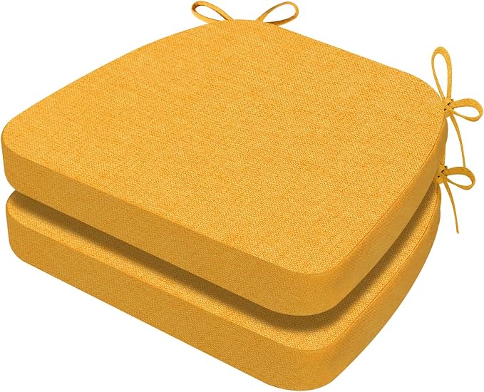 AAAAAcessories D-Shaped Chair Cushions, 2" Thick Dining Chair Pads with Ties and Removable, Machine-Washable Cover, 17" x 16", Set of 2, Golden Orange by AAAAAcessories