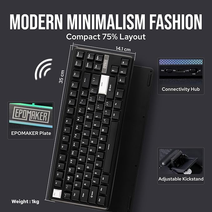 EPOMAKER TH85 QMK/VIA Wireless Gaming Keyboard, BT5.0/2.4GHz/USB-C | Hot-Swap Pre-lubed Custom Creamy Jade Linear Switches, Gasket Creamy Keyboard for PC/Mac/Office/Gaming (Black) - Image 7