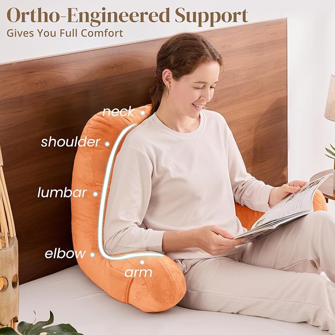 Sasttie Reading Pillow for Bed, Back Pillow for Sitting Up, Orange | 23" Backrest Support Cushion for Couch, Sofa, and Floor, Dorm Essentials, OEKO-TEX, Adjustable Down Alternative Fill - Image 4