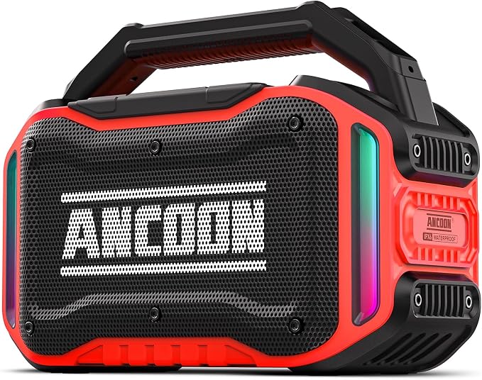 ANCOON Speakers Bluetooth Wireless: 80W(Peak) Loud Speaker with Bass, 20H Playtime, IPX6 Waterproof, Large Jobsite Speakers for Work, Outdoor, Workshop, Garage, Portable Speaker with TWS (Red) by ANCOON