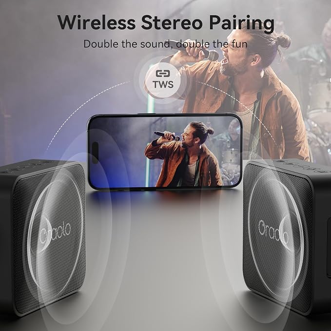 Oraolo Bluetooth Speaker, IPX7 Waterproof Portable with Stereo Sound, Bluetooth 5.4, TWS Pairing, Support AUX/TF Card, Small Wireless Speaker for Home, Shower, Outdoors, Travel, Black - Image 4