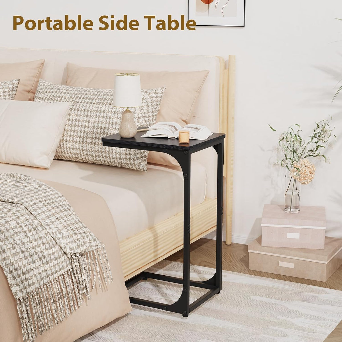 C Shaped End Tables Couch Table TV Trays Set of 2, 11.8" Wide, Black - Image 6