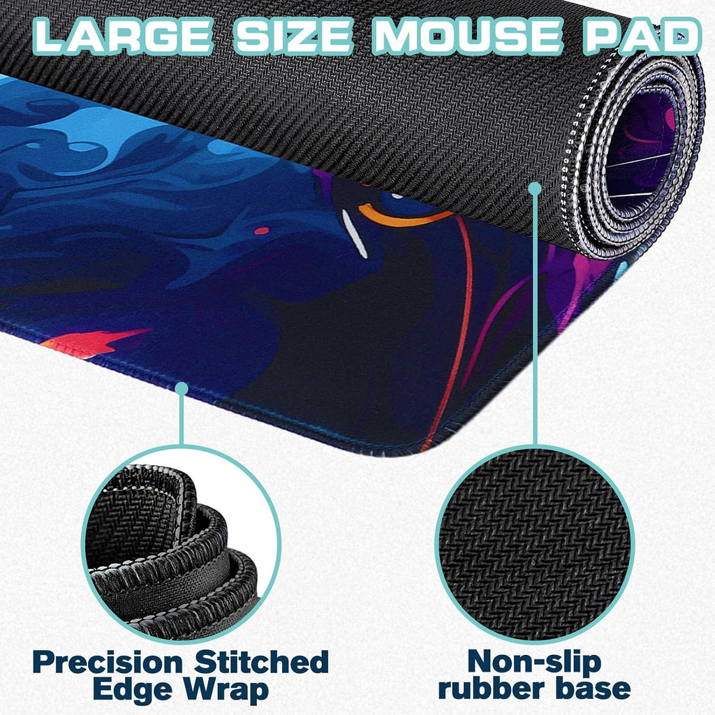 Mouse Pad Gaming - Desk Mat for Keyboard and Mouse - Cool Cat Head Large Mouse Pads for Desk, Gaming Mousepad with Non-Slip Base, Desks Pad (31.5" X 11.8") for Game, Office and Home - Image 2