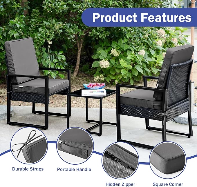 IPYNBAP Outdoor Cushions, Outdoor Chair Cushions 19x19x3 Inch, Cushions for Outdoor Furniture with Removable Cover, Waterproof & Fade Resistant Outdoor Seat Cushions for Patio, Lawn, Dark Grey - Image 6