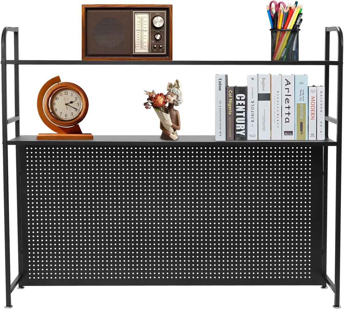 Office Clamp On Desk Shelf with Pegboard (Black, 45.3, Inches) by REHOUPTU