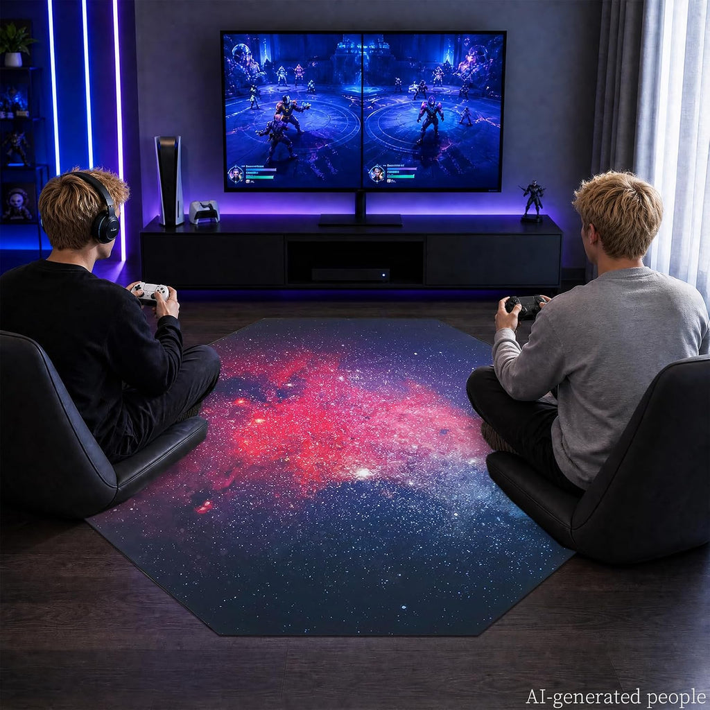 USTIDE Large Gaming Chair Mat Soft Non-Slip Low-Pile Outer Space Rug Washable Starry Sky Floor Mat for Bedroom Living Room Noise Reducing Carpet for Kids Teen Adults 51"x51" - Image 8