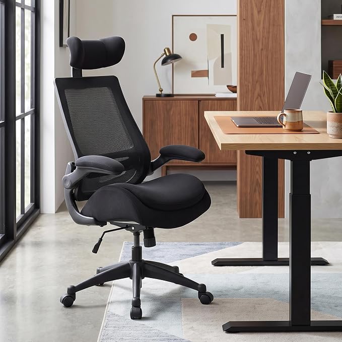 BOLISS 400lbs High Back Ergonomic Office Chair with Dual Seat Cushion | Heavy Duty, Angle Adjustable Headrest, Soft Flip-up Arms, Molded Foam Seat, Back Support,Mesh Computer Desk Chair with - Image 2