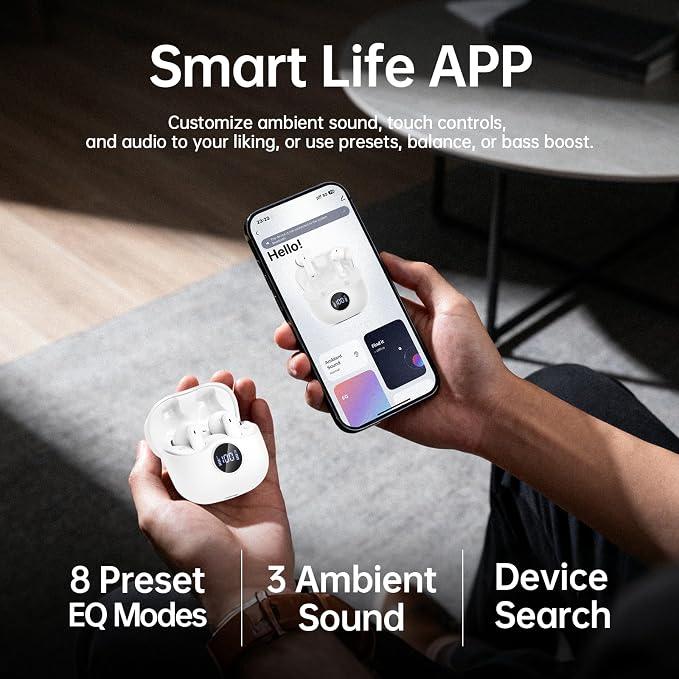 xinwld Adaptive Hybrid Active Noise Canceling 2026 Wireless Earbuds, 6 Mics ENC Clear Call Ear Buds, Hi-Res Audio Deep Bass Bluetooth 5.4 Headphones, 40H, LED, for Sports Running Gym Workout, White - Image 8