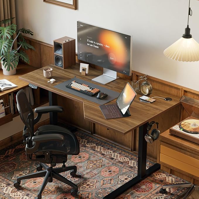 Agilestic 55 x 32 Inch Corner L Shaped Electric Standing Desk, Dark Walnut | Electric Height Adjustable, L-shape Workspace, Sturdy Steel Frame, Memory Preset, Hooks, 154 lbs, Easy Assembly, Splice Board - Image 2