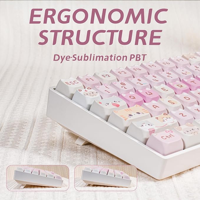 ZORNHER ZH100 Wireless Cat Mechanical Keyboard,98% Pink Cute Creamy Keyboard with Number Pad,Full Size Hot-Swappable Kitty Gaming Keyboard,Meow Meow Squad Keycaps,Clicky Blue Switches,RGB Backlit - Image 6
