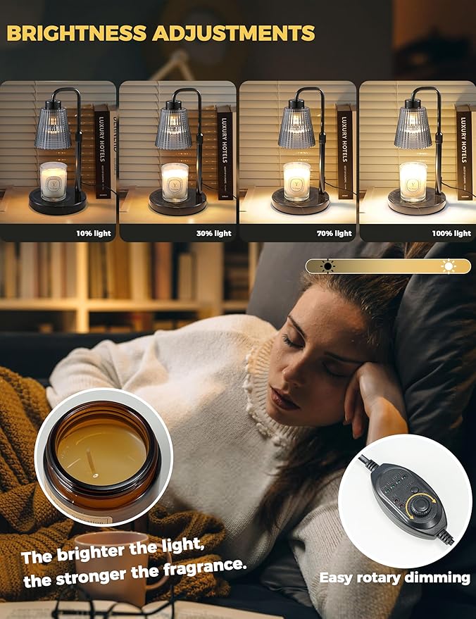 Marble Candle Warmer Lamp Green with Cycle Timer, Dimmable Wax Melt Warmer | 24h Cycle Timer Dimmable Wax Melt Warmer with 2 Bulbs, Fall Decor for Home Living Room Halloween Decorations Gifts for Mom - Image 3