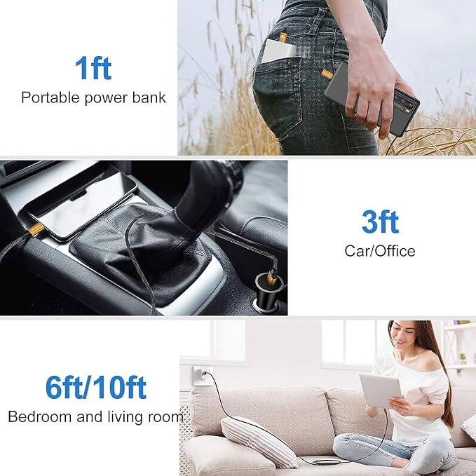 Short USB C Cable 1ft, 5 Pack Type C to USB A Cord, Braided Fast Charging | Short 1FT USB C Cable Compact Type C to USB A cord reduces clutter, perfect for desks, cars, power banks and daily charging. - Image 5