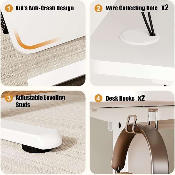 47"x24" Standing Desk, Height Adjustable Sit-Stand Office, White | Electric Adjustable Standing Desk, Sit to Stand Computer Office Desk with Splice Board, Memory Preset, Lifts 28.7''-46.5" - Image 6