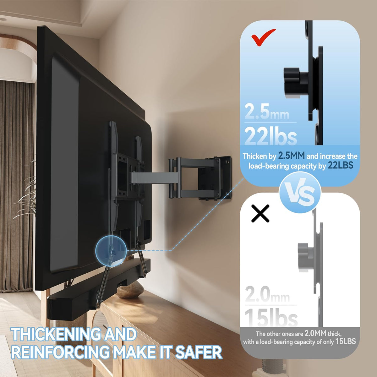 Sound Bar Mounts Under TV,Depth Adjustable 3.8”-6.5”,Up to 22lbs - Image 3
