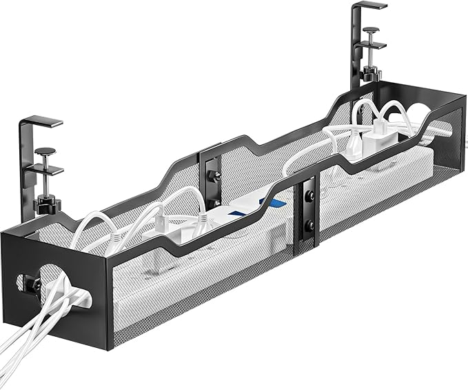 Under Desk Cable Management Tray 32'', Cable Management Under Desk No Drill, Cable Organizer with Clamp for Wire Management, Cord Organizer for Office, Home - No Damage to Table (Black) by Litwaro