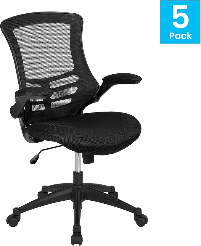 Flash Furniture Mesh Swivel Ergonomic Office Chair, Black, 5-Pack | Flip-up Arms - Set of 5, Mid-Back, Mesh Back - Image 4