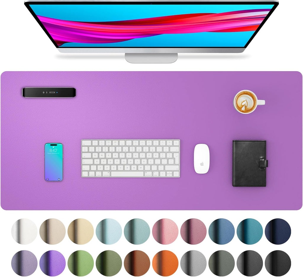 Aothia Leather Desk Pad Protector, Mouse Pad, Office Desk Mat, Non-Slip PU Leather Desk Blotter, Laptop Desk Pad, Waterproof Desk Writing Pad for Office and Home (31.5" x 15.7", Iris Violet) by Aothia