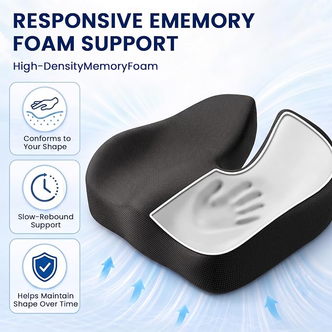 CJACSOC Seat Cushion, Extra Large Memory Foam Cushion for Office Chair Cushions, Ergonomic Cushions Pad Pillow for Pressure Relief Sciatica & Pain Relief for Long Sitting - Image 4