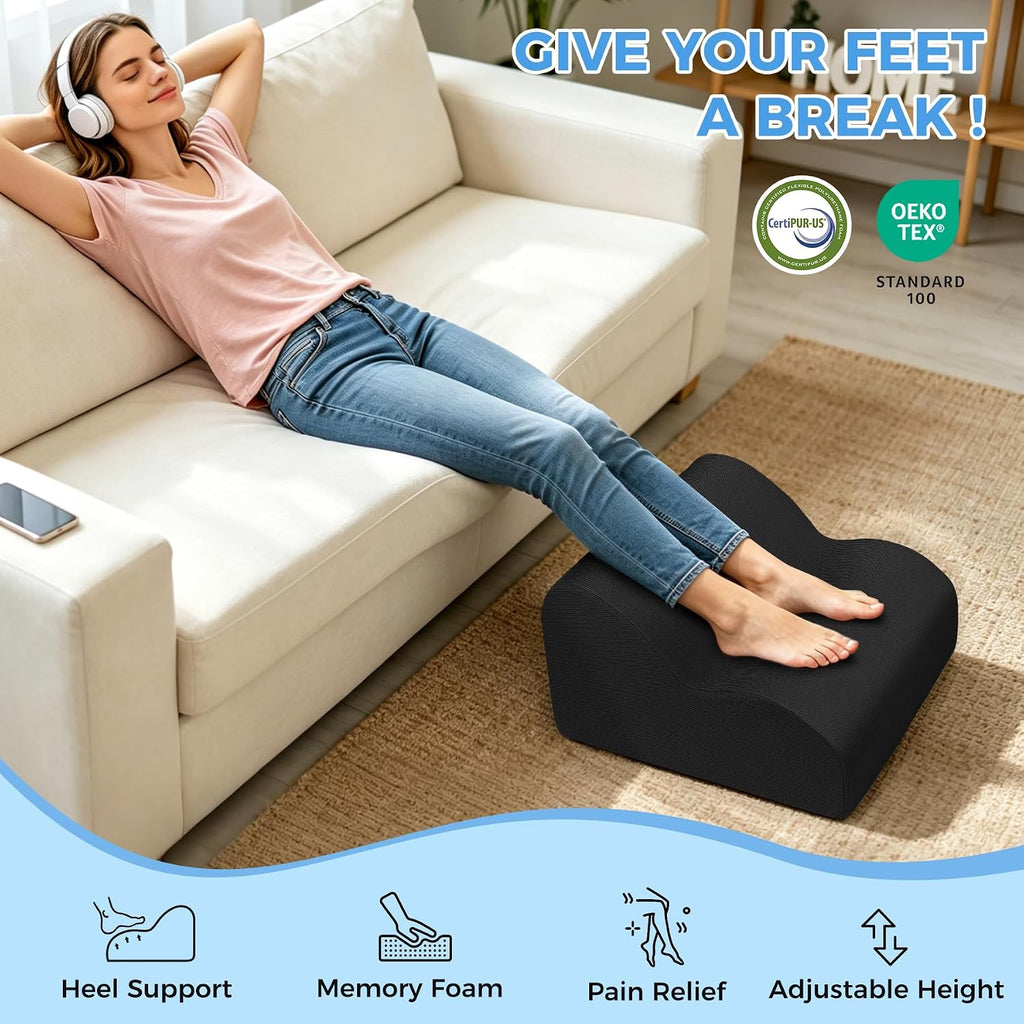 26D Foot Rest for Under Desk at Work, Ergonomic Memory Foam, Black - Image 4