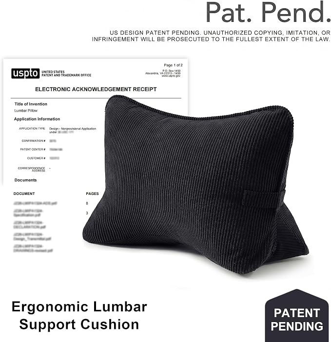 Pat. Pend. Corduroy Lumbar Support Pillow for Sitting, Triangle Cushion for Sofa, Couch or Bed, Reading Pillow for Gaming, Watching TV & Relaxing, Lamp Black - Image 9