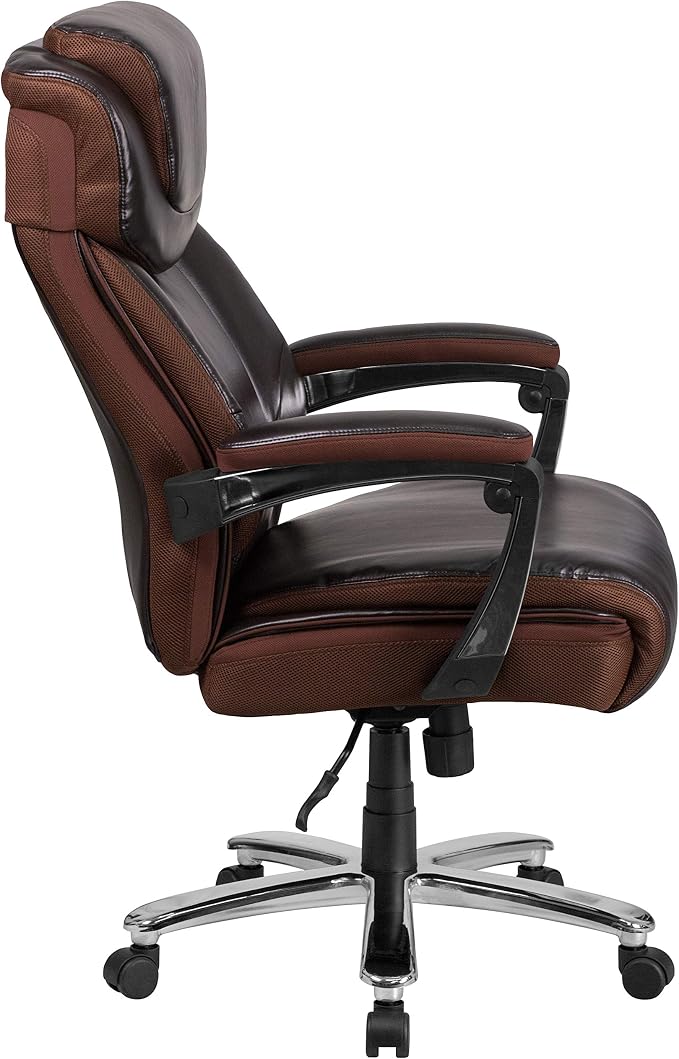 Flash Furniture Big and Tall Office Chair - Brown LeatherSoft Executive Swivel Office Chair with Headrest and Wheels | 500 LB Capacity, Padded Armrests, 360° Swivel, Height Adjustable, Commercial Grade - Image 6
