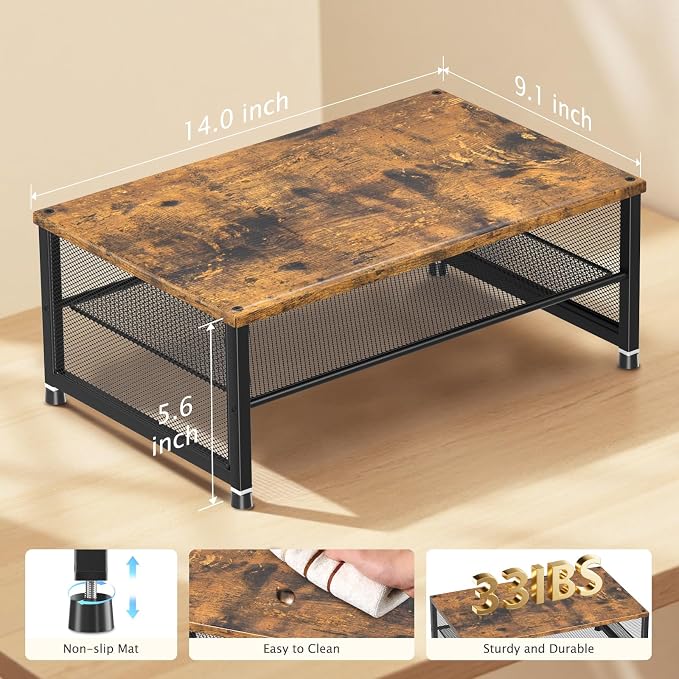 ECOLOVI 2-Tier Computer Monitor Stand Riser, Printer & Laptop Stand, Office Desk Accessories, Workspace Desk Organizer for Home Office Supplies, Brown - Image 7
