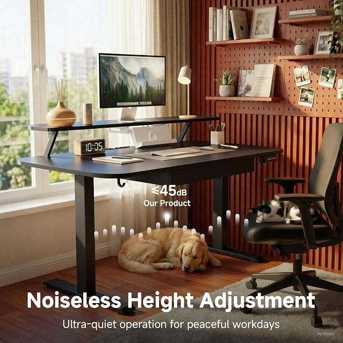 GTPLAYER Electric Standing Desk with Drawers, 55 x 24 Inches Height Adjustable Computer Desk with Monitor Stand, Laptop Stand, Home Office Sit Stand Up Desk with Memory Preset, Black - Image 7