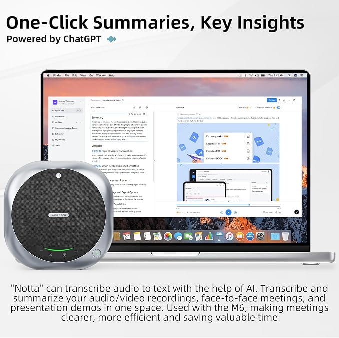 6-Mic Conference Speakerphone for Hybrid Meetings, Up to 25 Hours, Black | AI noise reduction, 90° focused pickup, 360° voice pickup, 20 ft range, voice/music modes, Bluetooth, NFC, USB, room coverage - Image 3