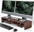 Fenge 31.5 Inch Dual Monitor Stand Riser for Desk, Brown | Wooden Desk Shelf, 2-Tier Open Storage Compartment, for PC Laptop Screen Printer, Home Office Desktop Organizer by Fenge