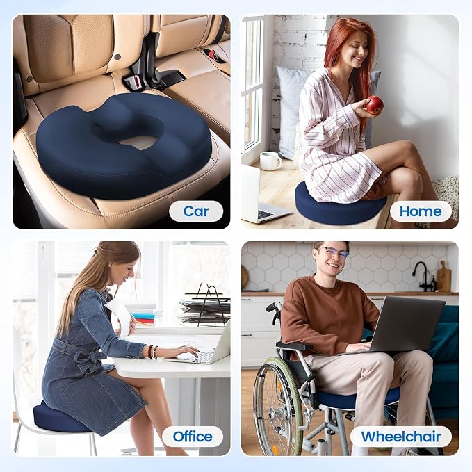 Donut Pillow Seat Cushion, Cooling Gel Memory Foam Chair Cushion, Blue | Office, Home & Car Seat Cushion, Butt Pillow for Tailbone Pain Relief, Hemorrhoids and Everyday Sitting Comfort - Image 7