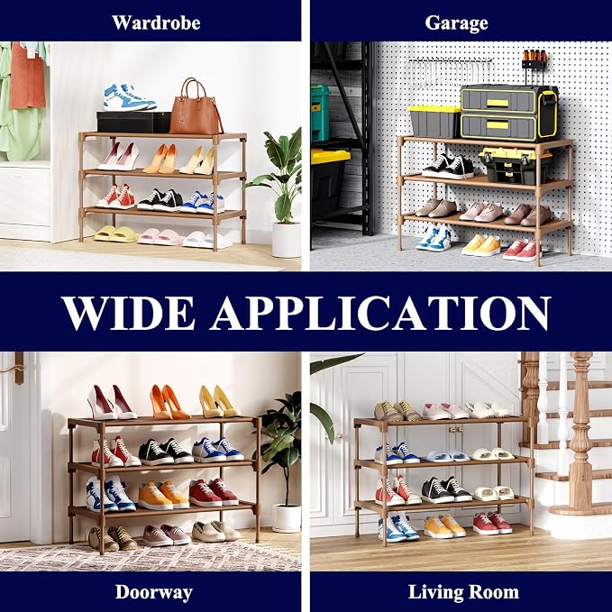Kitsure Shoe Rack - Non-Woven Shoe Rack Shelf, 27.5" Wide - 3 Tier, Brown | Shoe Organizer for Closet, Entryway, Garage, Stackable Shoe Shelves, college dorm&apartment essentials - Image 7