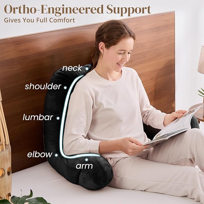 Sasttie Reading Pillow for Bed, Back Pillow for Sitting Up, Black | 23" Backrest Support Cushion for Couch, Sofa, and Floor, Dorm Essentials, OEKO-TEX, Adjustable Down Alternative Fill - Image 4