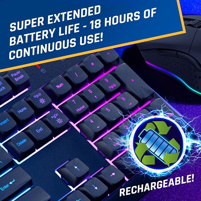 KLIM Chroma Wireless Keyboard and Mouse – RGB Backlit Gaming Combo, Rechargeable Wireless Keyboard & RGB Mouse, Durable & Ergonomic, Dual USB Receivers, Compatible with PC, Mac, PS4, PS5 - Image 3