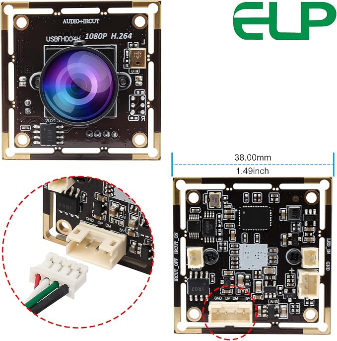 ELP H.264 1080P USB Camera Module with Microphone Wide Angle Fisheye Webcam | 170degree FHD PC Camera for Computer, UVC USB2.0 Lightburn Camera for Laser, Home Security, Embedded Machine Vision, Robotics - Image 2