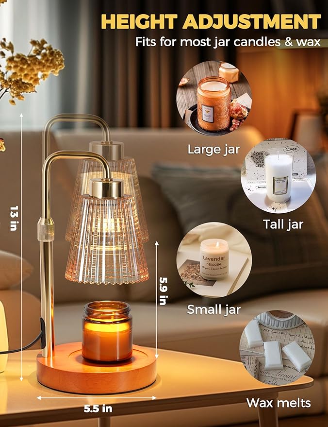 Modern Candle Warmer Lamp with 24h Cycle Timer, Dimmable Wax Melt Warmer | 24h Cycle Timer Dimmable Wax Melt Warmer with 2 Bulbs, Fall Decor for Home Living Room Halloween Decorations Gifts for Mom - Image 5