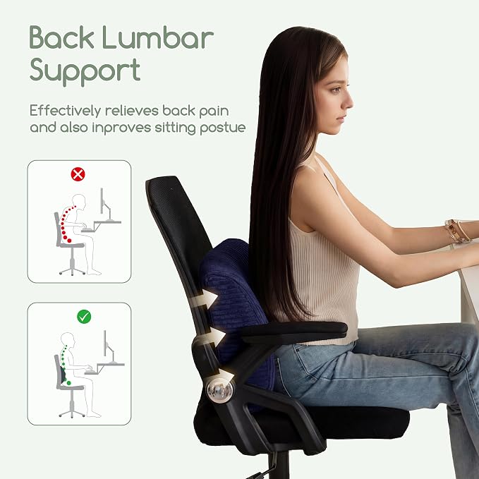 HIGOGOGO Lumbar Support Pillow for Recliner Chair/Accent Chair/Couch, Large Memory Foam Back Support Cushion for Elderly, Recliner Cushions for Back Rest, Pain Relief, Reading, Washable Cover, Navy - Image 7