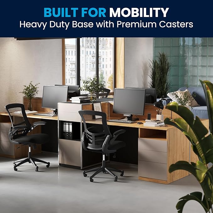 Flash Furniture Mid-Back Black Mesh Swivel Ergonomic Task Office Chair with Flip-Up Arms - Image 6