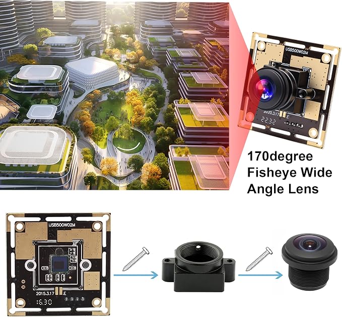 ELP 5mp USB Camera Module for Computer 170degree Wide Angle Fisheye Webcam | Mini Lightburn Camera for Laser, UVC USB2.0 PC Camera for Windows, Linux, Android, Mac, Industrial Security Webcam for Laptop - Image 3