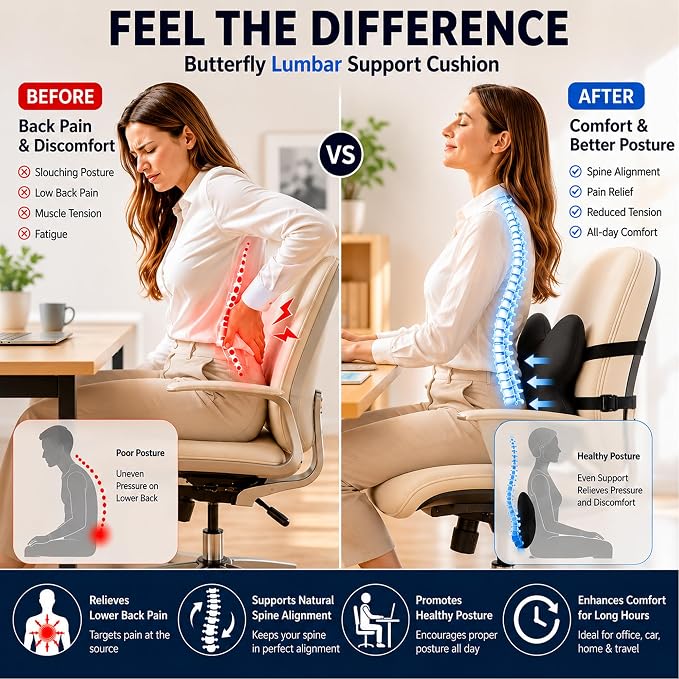Back Support for Office Chair,Lumbar Support Pillow for Office Chair,Back Pillow for Chair,Memory Foam Back Cushion for Car Seat,Computer Chair Cushion,Removable& Washable Cover (Enhanced Black) - Image 3