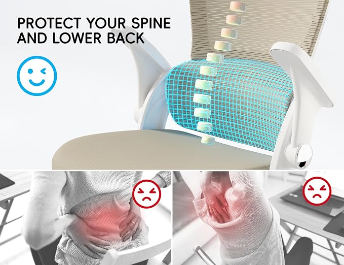 TRALT Office Chair - Ergonomic Office Chair with Back Support for Adults | Home Office Desk Chair with Lumbar Support - Ergonomic Mesh Chairs 330 lb Wide Seat for Work, Study, Office, Gaming(Beige) - Image 3